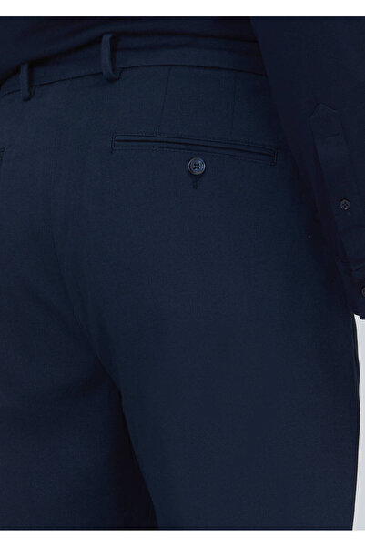 Ramsey Navy Blue Plain Woven Regular Fit Casual Cotton Blended Trousers