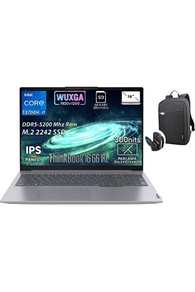 LENOVO ThinkBook 16 G6 IRL i7-13700H 16GB 1TB SSD 16" WUXGA IPS W11 Pro Laptop 21KH00V1TR + Çanta Hediye