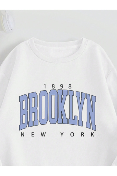 SUNFREE Brooklyn Printed Bottom Top Set Cotton Sports Crew Neck Sweatshirt And Elastic Sweatpants