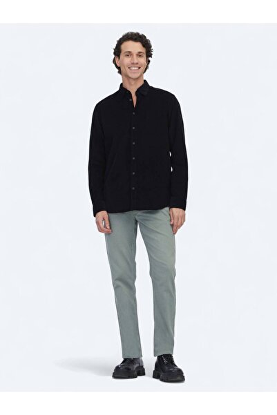 Kip Black Striped Regular Fit Woven Velvet Casual 100% Cotton Shirt