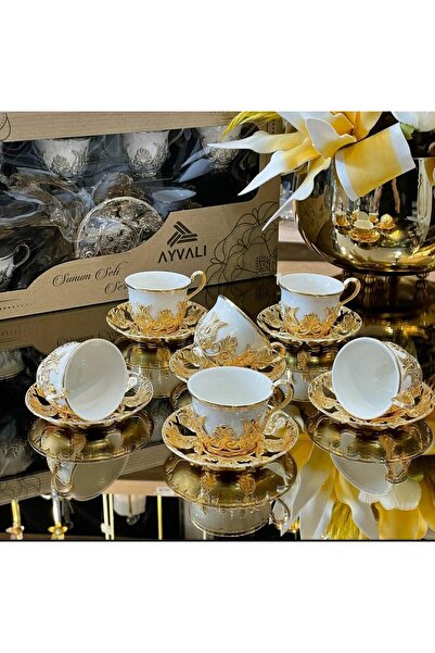 cezpot 12 Parça 6 Kişilik Porselen Kahve Fincan Takımı, Damat Kahvesi Söz Niş...