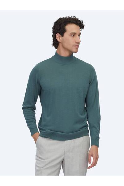 Kip Dark Mint Half Turtleneck Jacquard Wool Blend Knitwear Sweater
