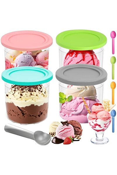 Generic QUEENADA 4 Pack Ice- Cream Pints and Lids Compatible with Ninja NC299AMZ & NC300s - 16 oz Extra Rep
