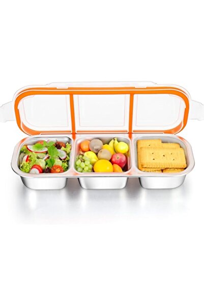 Generic Stainless Steel Snack Containers, Reusable Condiment Box with Lids, 3 Compartment Sauce Cups, Divid