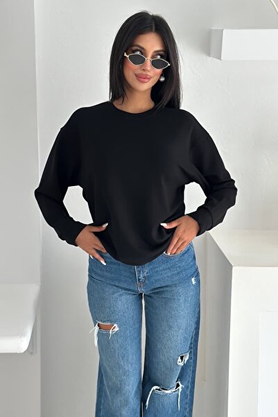 FEMELLE Black Modal Fabric Basic Sweatshirt