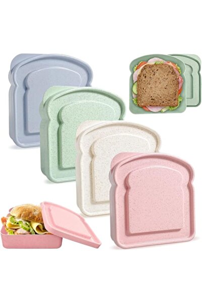 Generic 4 قطع من صناديق الساندويتش، حاويات صناديق الغداء، مصنوعة من مادة قش القمح الآمنة على الطعام، تخزين على شكل خبز محمص