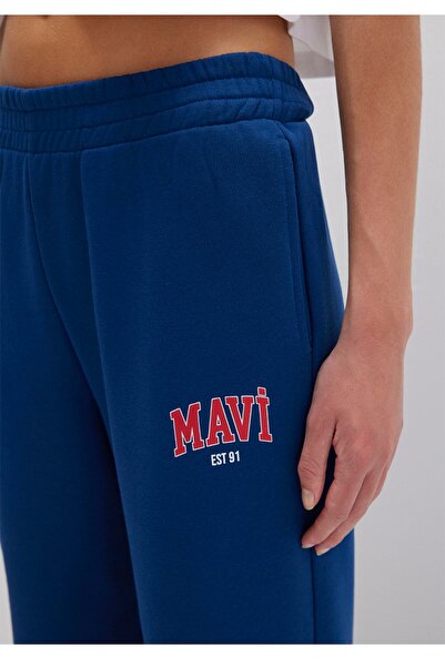 Mavi logo baskılı straight fit normal bel lastikli paça eşofman altı