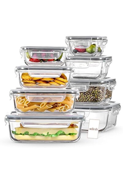 Generic Adirah Glass Meal Prep Food Container and Storage, Airtight & Leak-Proof with Silicone Seal & 4-Hin