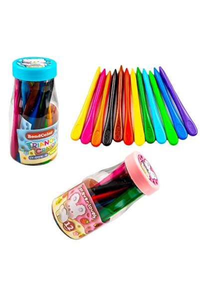 Vision XXI Set 12 creioane colorate, triunghiulare, în borcan de plastic, 10 cm,