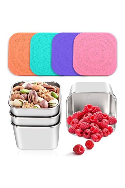 Generic 4 Pack Stainless Steel Snack Containers for Kids with Silicone Lids, ...