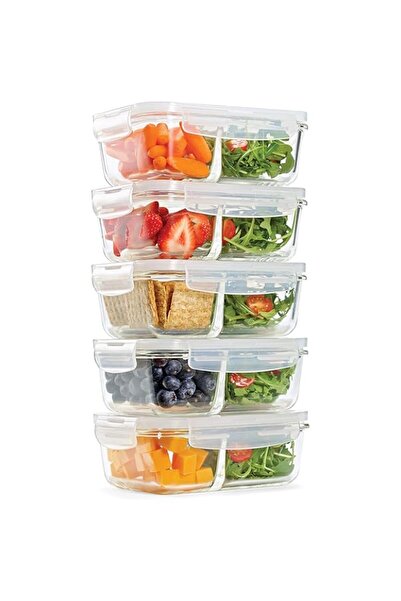 Generic Fit & Fresh Divided Glass Containers, Two Compartments, Containers with Locking Lids, Glass Storage