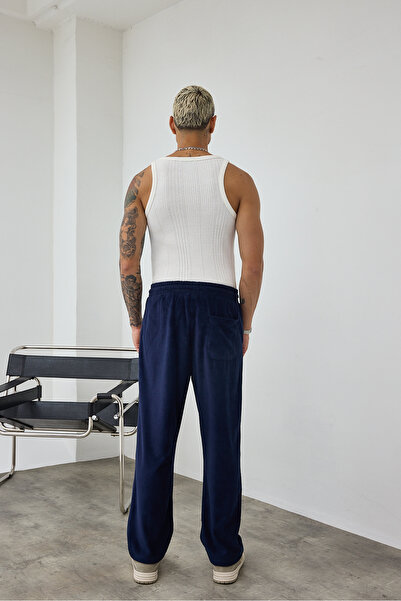 İLKCET MODA Velvet Navy Blue Men's Oversized Thick Trousers