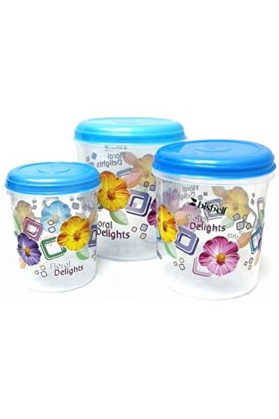 Generic Bisbell Floral Delights Food Storage Containers with Blue Lids, 1000/2000/3000 ml, Set of 3,Kitchen