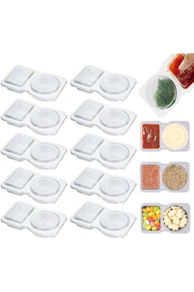 Generic 10pcs Condiment Containers with Double Compartments,Reusable Portable Leakproof Plastic Snack Pots