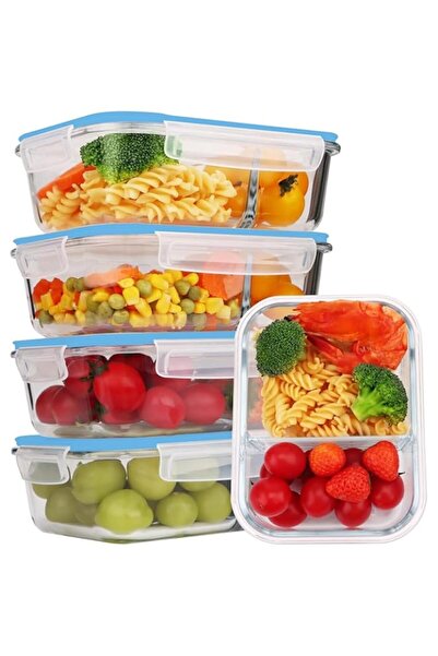 Generic Set of 5 Glass Food Storage Containers with Lids 1040ml Capacity, Meal Prep Boxes Airtight Glass Lu