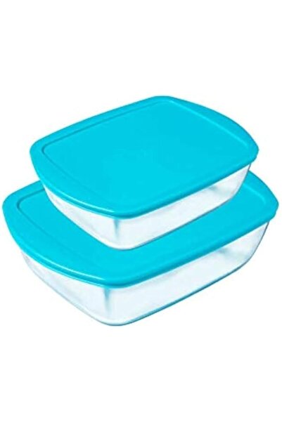 Generic Pyrex Rectangular Glass Dish Microwavable with Blue Plastic Lid Set 2 Pieces, 913S223