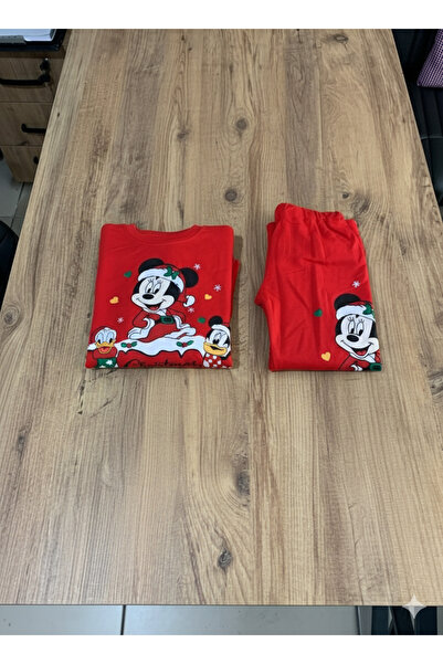 YusGos Unisex Kız/Erkek Çocuk Pamuklu Minnie Mouse Baskılı Yeni Yıl Temalı Pijama Eşofman Takım (3-9 Yaş)