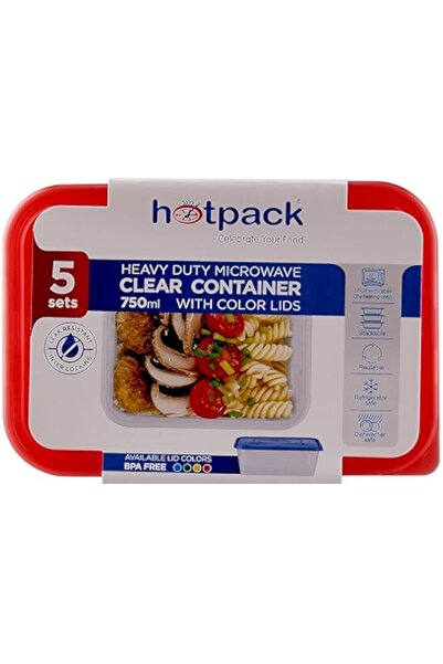 Generic Hotpack Heavy Duty Clear Microwave Container 750ml with Multicolour Lids, 5 Sets