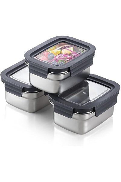 Generic Stainless Steel Food Storage Containers with Lids Set of 3 Airtight Leakproof Rectangular Meal Prep