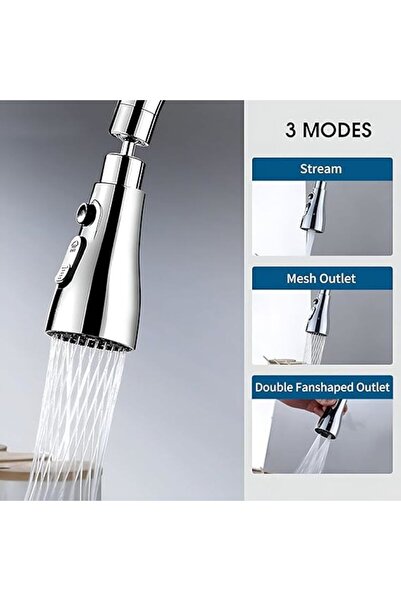 MAİN SHOP 3-Function Kitchen Sink Head, Chrome Faucet 360 Degree Swivel, Water-Saving Faucet Spout M-118