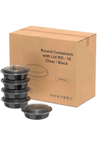 Generic Vsell24™ 150PC 16oz 475ml Round Disposable Microwave Containers with Lids Black BPA Free for Take O