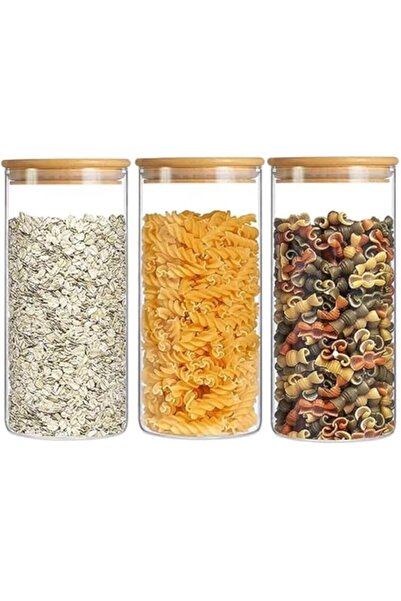 Generic Glass Food Storage Containers Jar Seal Bamboo Lids 1500ml Airtight Canister Organization Sets Stack