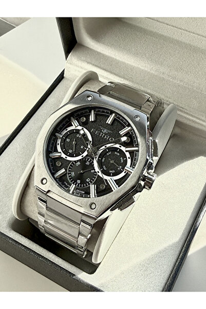 FERRO Silver Steel Band Men's Wristwatch Fm43023Awt-A2 All Functions Active 3Atm Water Resistant
