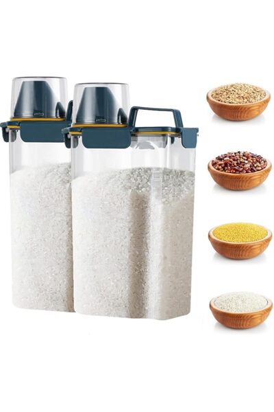 Generic WESTCH 2 Pieces Rice Storage Container 3 L, Airtight Food Dispenser with Large Spout and Cup for Ri