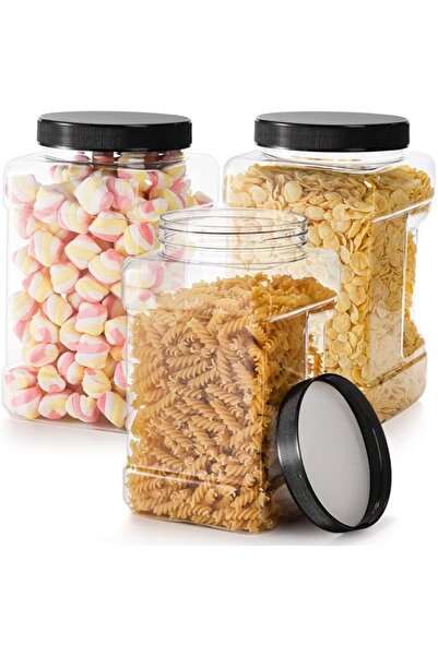 Generic 3-Piece Clear Plastic Canister Set - 98 Ounce Spill-Proof Square Jars with Easy-Twist Lids for Flou