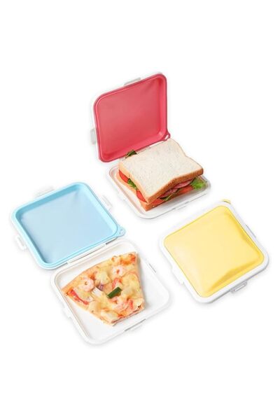 Generic Sandwich Containers, 3PCS, 3 Color Silicone Sandwich Storage with Snap-Off, Sandwich Box for Lunch,