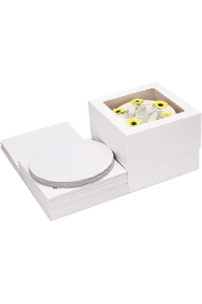 Generic Tovotum 12Pack Cake Boxes,10x10x8 Inches White Bakery Boxes with Window Tall Dessert Cardboard Boxe