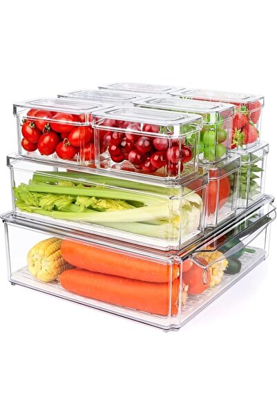 Generic SupWolf 10 Pack Refrigerator Pantry Organizer Bins,Stackable Fridge Organizer Bins with Lids,Clear