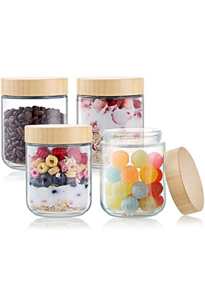 Generic Overnight Oats Jars with Bamboo Lids, 16oz Airtight Glass Jars Container, Wide Mouth Mason Canister