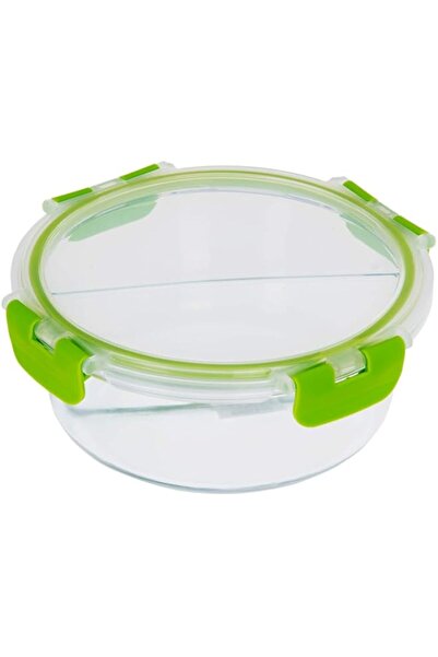 Generic Royalford Food Storage Container, Green Clips, 2 Compartment Round Storage Box, Plastic Sealable Fo