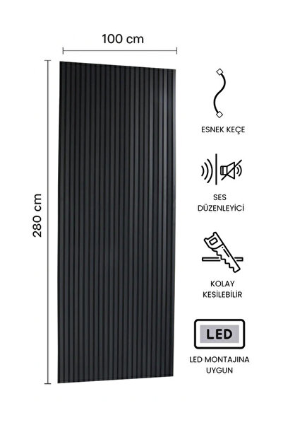 DEKORYAP Akustik Duvar Paneli Siyah 100 x 280 CM 400 GR Keçe