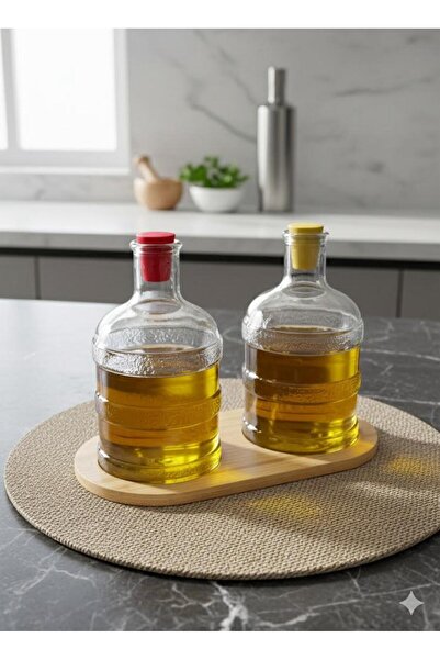 Berina home Ahşap Standlı Cam Damacana Yağdanlık Seti – 500 cc Yağlık (Zeytin...
