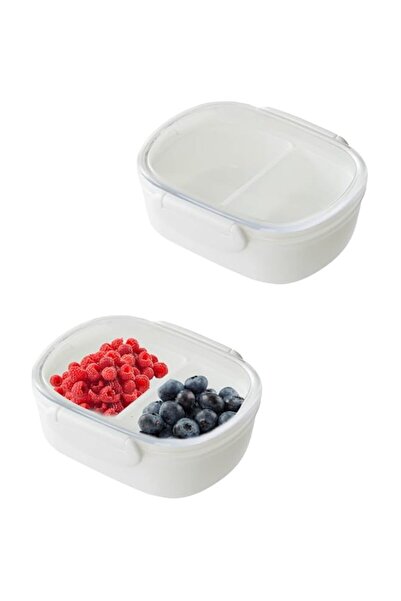 Generic 2-Pack Double Compartment Snack Containers, Reusable Divided Food Storage Boxes with Clear Airtight