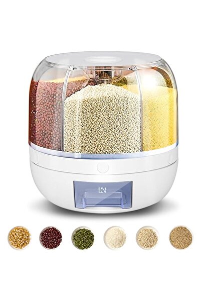 Generic SNNplapla 360° Rotating 6 Grid Food Dispenser,Rice Storage Container Waterproof and moisture-proof