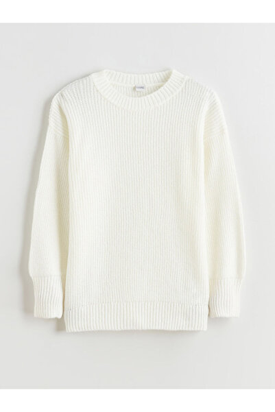 LC Waikiki Ecru Crew Neck Girls' Knitwear Sweater