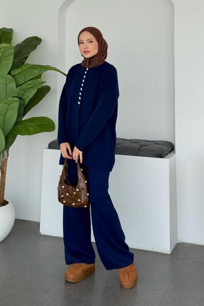 Şulemoda Giyim Costum cu nasturi Vals Pearl, albastru închis