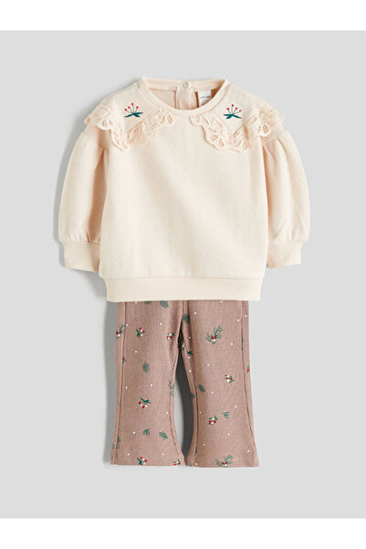 LC Waikiki Baby Collar Baby Girl Sweatshirt and Leggings Pants