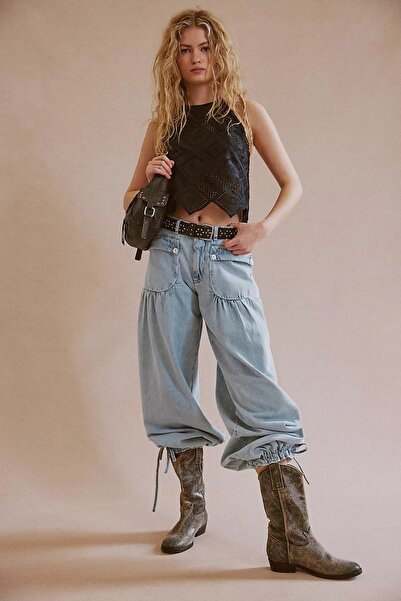 september island Etta Light Blue Balloon Denim Pants with Leg Detail