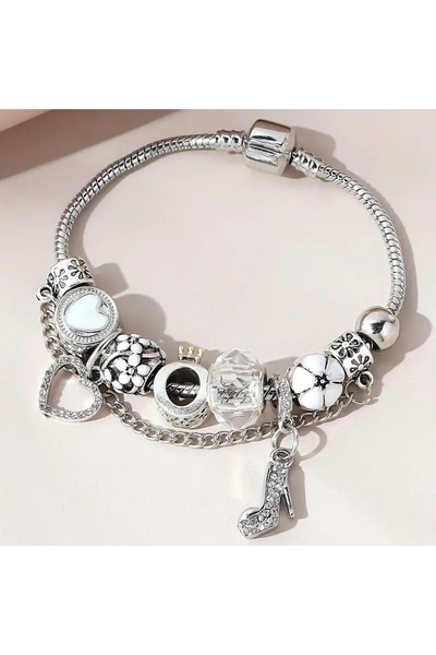 takantakana Crystal Stiletto Kraliçe Quenn Aşk , Sevgi Charmlı Bileklik, Ahşa...