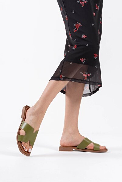 TRENDELLA Fergei khaki green genuine leather slippers