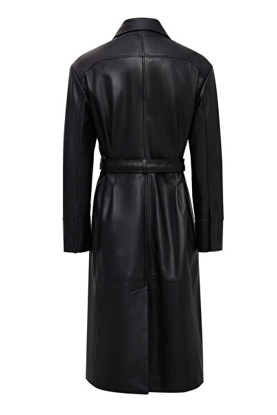 Derimod Betina Kadın Siyah Gömlek Yaka Deri Pardösü 25WGD5615U4