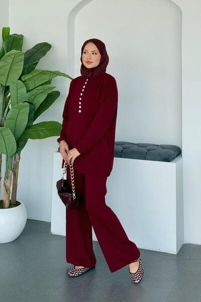 Şulemoda Giyim Costum cu nasturi Vals İnci, roșu claret