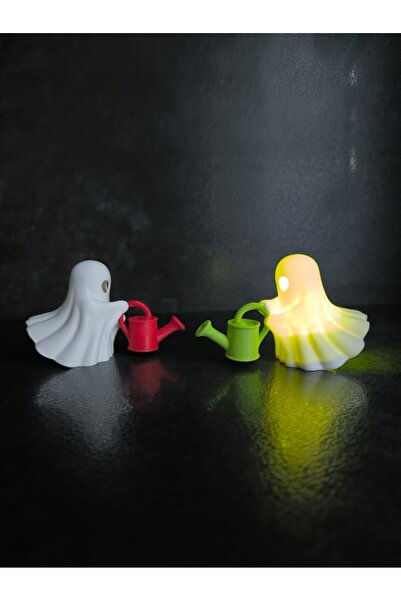 Atsutech Çiçek Sulayan Sevimli Hayalet Lamba - 3D Baskı Saksı Süsü - Pilli LE...