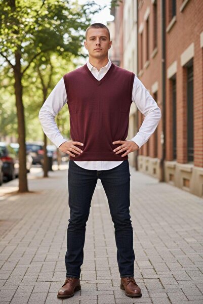 EREN STYLE Pulover cu decolteu în V burgundy (unisex)