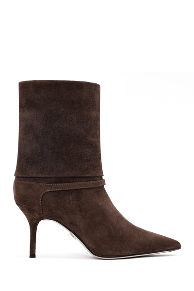 Derimod Kadın Kahverengi İnce Topuklu Süet Deri Bot 25AFD490310