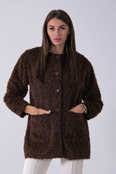 Feminist Önü 4 Düğme Kapamalı Çift Cepli Kuşaklı Kap Kahve 940140187